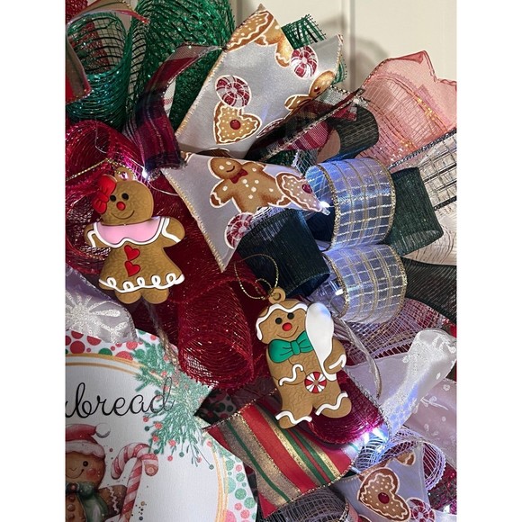 Handmade Gingerbread Love Christmas Holiday Ribbon Door Wreath 22 ins W56 - Picture 7 of 13